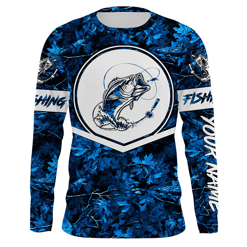 Largemouth Bass fishing blue camo personalized fishing apparel UV protection custom name fishing shirt NQS1412