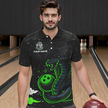 Load image into Gallery viewer, Black and Green Cobra Snake Bowling Polo, Quarter Zip Shirts For Men Custom Name Bowling Team Shirts NQS9655