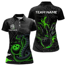 Load image into Gallery viewer, Black and Green Cobra Snake Bowling Polo, Quarter Zip Shirts For Women Custom Name Bowling Team Shirts NQS9655