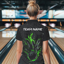 Load image into Gallery viewer, Black and Green Cobra Snake Bowling Polo, Quarter Zip Shirts For Women Custom Name Bowling Team Shirts NQS9655