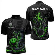 Load image into Gallery viewer, Black and Green Cobra Snake Bowling Polo, Quarter Zip Shirts For Men Custom Name Bowling Team Shirts NQS9655