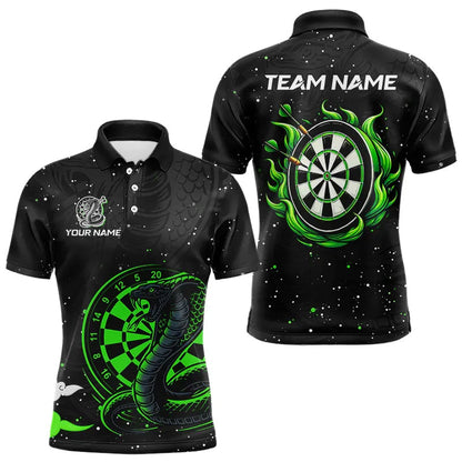 Black and Green Cobra Snake Darts Polo, Quarter Zip Shirts For Men Custom Name Darts Team Jerseys NQS9656