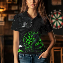 Load image into Gallery viewer, Black and Green Cobra Snake Darts Polo, Quarter Zip Shirts For Women Custom Name Darts Team Jerseys NQS9656