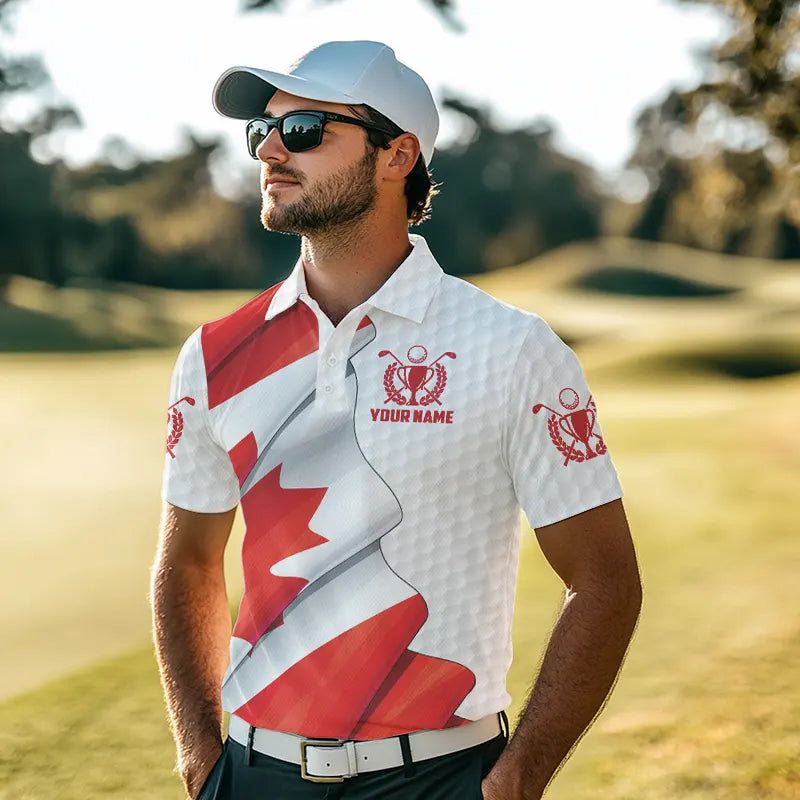 Canadian flag Mens golf polo shirts custom white golf ball team patriotic golf shirts for mens golfers NQS9657