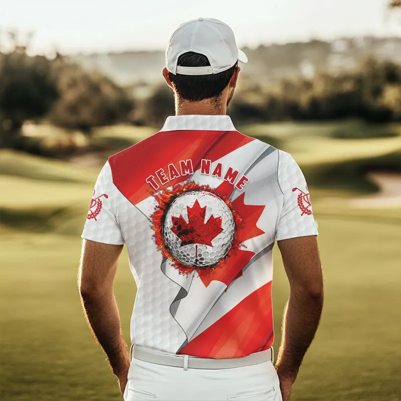 Canadian flag Mens golf polo shirts custom white golf ball team patriotic golf shirts for mens golfers NQS9657
