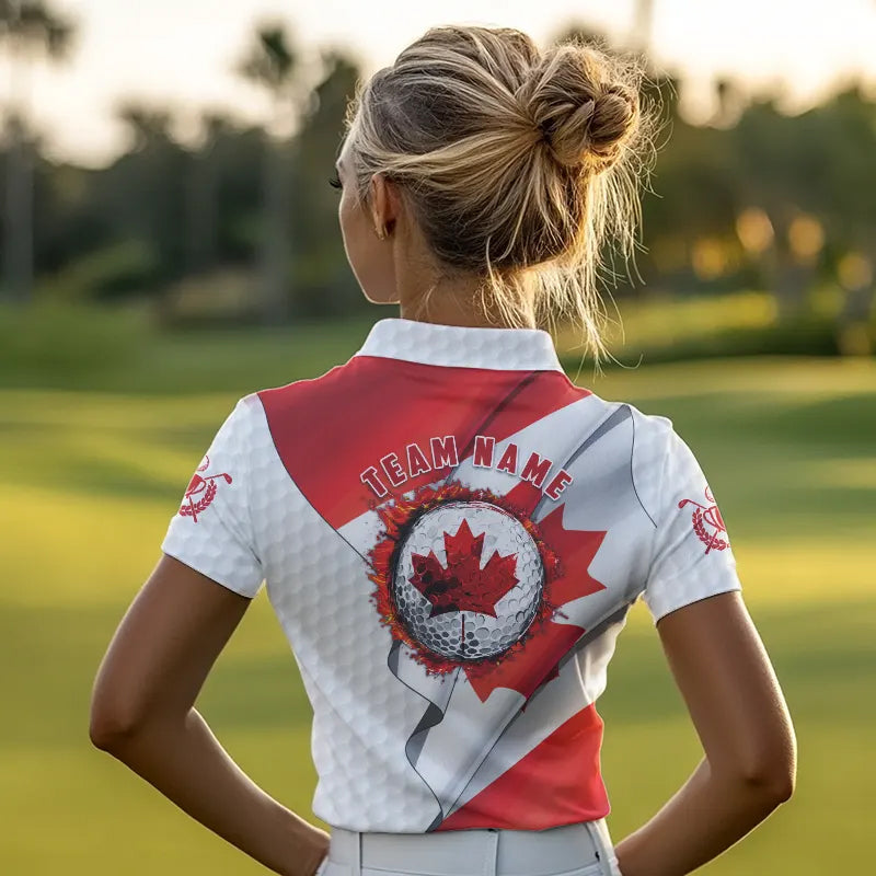 Canadian flag Womens golf polo shirts custom white team patriotic golf shirts ladies NQS9657