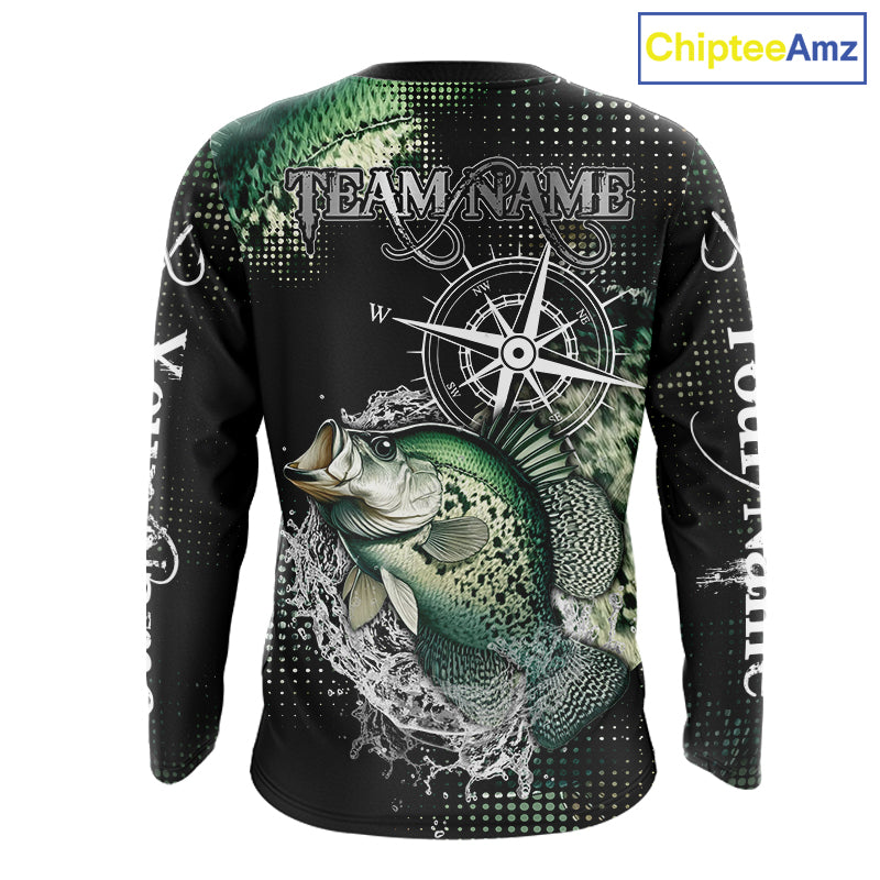 Custom Black and Green Crappie fishing scales compass Performance long sleeve Fishing Team Shirts NQS11727
