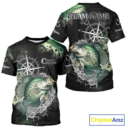 Custom Black and Green Crappie fishing scales compass Performance long sleeve Fishing Team Shirts NQS11727
