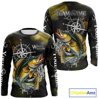 Custom Black and Yellow Walleye fishing scales compass Performance long sleeve Fishing Team Shirts NQS11726