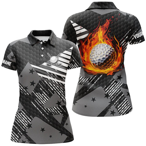 Black and white Pattern flame golf ball Women Polo Shirt Custom Golf Shirts For Ladies, Golfing Gifts NQS7443
