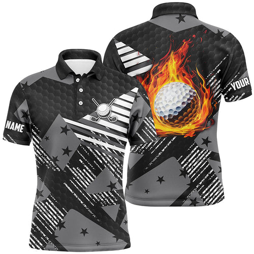 Black and white Pattern flame golf ball Mens Polo Shirt Custom Golf Shirts For Men, Golfing Gifts NQS7443