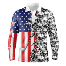 Load image into Gallery viewer, Mens golf tops polo American flag pattern skull golf clubs custom patriotic golf performance shirts NQS5691