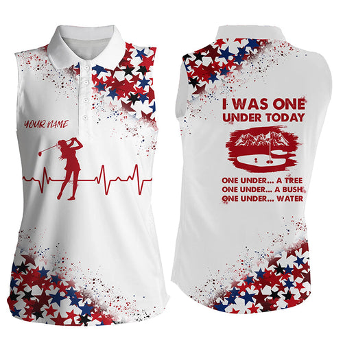 Womens Sleeveless polos custom red white blue stars pattern I was one under today tree, bush, water NQS7789