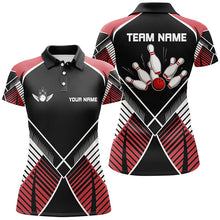 Load image into Gallery viewer, Black and Red Retro Bowling Polo, Quarter Zip shirts for women custom team bowling league jerseys NQS7794