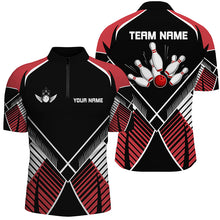 Load image into Gallery viewer, Black and Red Retro Bowling Polo, Quarter Zip shirts for men custom team bowling league jerseys NQS7794