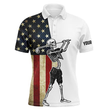 Load image into Gallery viewer, Funny Skull Golf polo shirts patriotic American flag custom name Skull playing golf apparel NQS3574