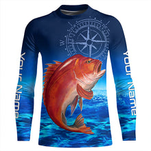 Load image into Gallery viewer, Personalized Red snapper Blue Long Sleeve Performance Fishing Shirts, compass tournament Shirts NQS5903