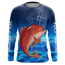 Load image into Gallery viewer, Personalized Red snapper Blue Long Sleeve Performance Fishing Shirts, compass tournament Shirts NQS5903