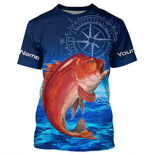 Load image into Gallery viewer, Personalized Red snapper Blue Long Sleeve Performance Fishing Shirts, compass tournament Shirts NQS5903