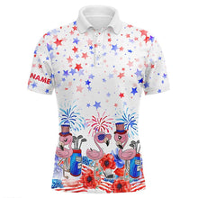 Load image into Gallery viewer, American flag Mens golf polo shirts custom name patriotic pink flamingo white mens golf tops NQS5909