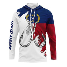 Load image into Gallery viewer, North Carolina flag NC Fishing Fish Hook UV protection custom long sleeve Patriotic fishing apparel NQS8016