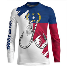 Load image into Gallery viewer, North Carolina flag NC Fishing Fish Hook UV protection custom long sleeve Patriotic fishing apparel NQS8016