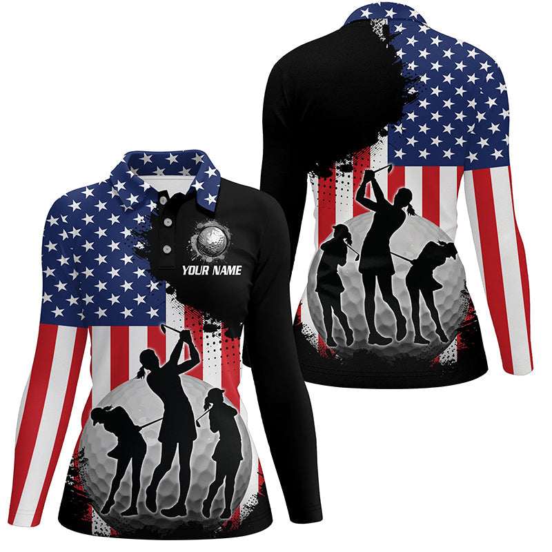 American Flag Womens golf polo shirts custom patriotic golf outfits for ladies, gifts for golf lovers NQS8020