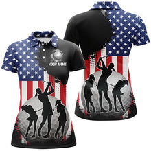 Load image into Gallery viewer, American Flag Womens golf polo shirts custom patriotic golf outfits for ladies, gifts for golf lovers NQS8020