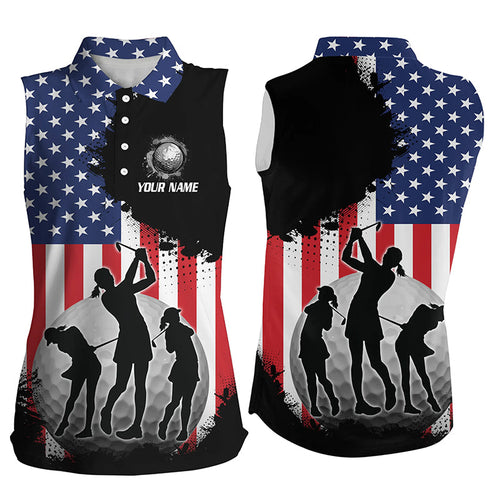 American Flag Womens sleeveless golf polo shirts custom patriotic golf outfits for ladies NQS8020