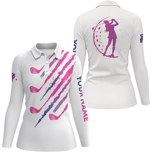 Pink and white golf clubs women Golf polo shirts custom name golfing gift, ladies golf tops NQS3725