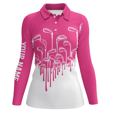 Load image into Gallery viewer, Pink white Womens golf polo shirts custom golf clubs golf clothing for women, golfer gifts for ladies NQS6113