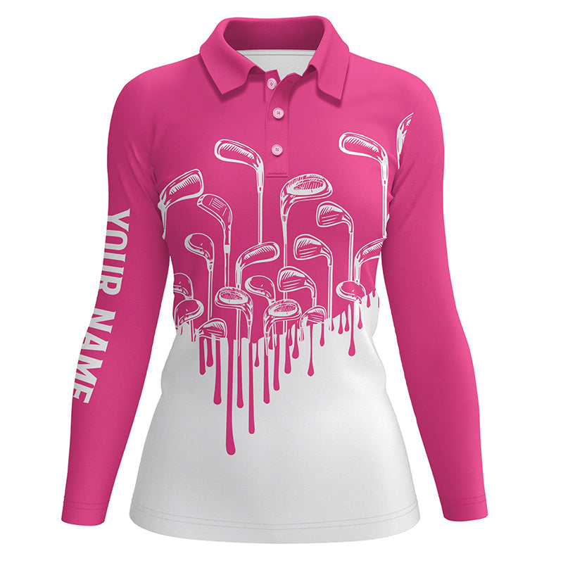 Pink white Womens golf polo shirts custom golf clubs golf clothing for women, golfer gifts for ladies NQS6113