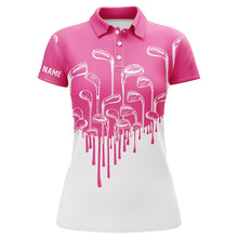 Load image into Gallery viewer, Pink white Womens golf polo shirts custom golf clubs golf clothing for women, golfer gifts for ladies NQS6113