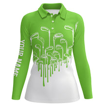 Load image into Gallery viewer, Green and white Womens golf polo shirts custom golf clubs golf clothing for women, golfer gifts NQS6114