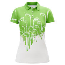 Load image into Gallery viewer, Green and white Womens golf polo shirts custom golf clubs golf clothing for women, golfer gifts NQS6114