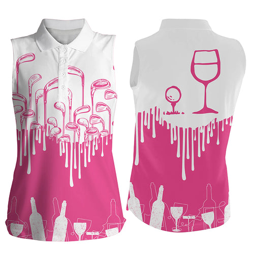 White Pink womens golf shirt golf clubs Golf & wine Women's sleeveless golf polo shirt NQS6117