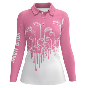 Light pink and white Womens golf polo shirts golf clubs golf clothing for women, golfing gifts NQS6116