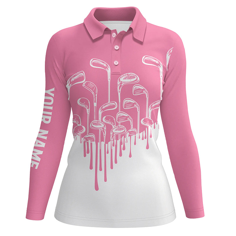 Light pink and white Womens golf polo shirts golf clubs golf clothing for women, golfing gifts NQS6116