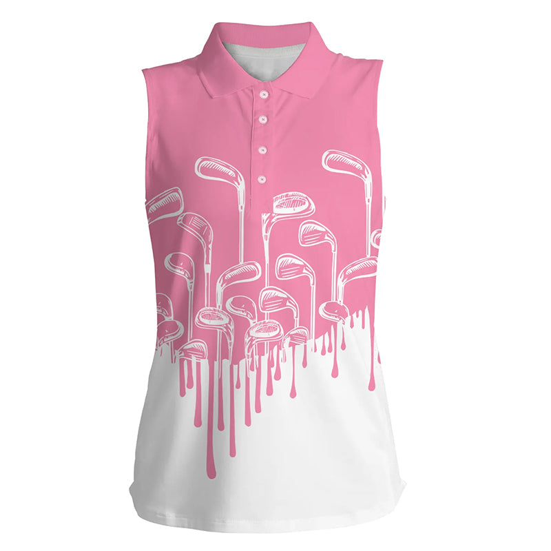 Light pink and white Women sleeveless polo shirt golf clubs golf clothing for women, golfing gifts NQS6116