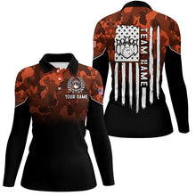 Load image into Gallery viewer, Womens bowling Polo, Quarter zip shirt Custom Orange camo American flag patriotic bowling team jerseys NQS8209
