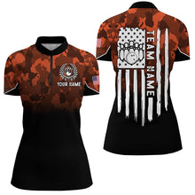 Load image into Gallery viewer, Womens bowling Polo, Quarter zip shirt Custom Orange camo American flag patriotic bowling team jerseys NQS8209