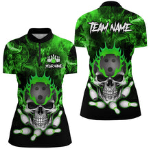 Load image into Gallery viewer, Green smoke Skull bowling Polo, Quarter Zip shirt for Women Custom Team bowling League jerseys NQS8211