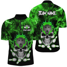Load image into Gallery viewer, Green smoke Skull bowling Polo, Quarter Zip shirt for men Custom Team bowling League jerseys NQS8211