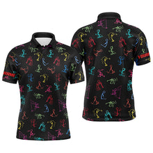 Load image into Gallery viewer, Men golf polo shirts custom name funny multi color golf pattern black polo shirt best mens golf wear NQS8217