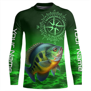 Personalized Bluegill Green Long Sleeve Performance Fishing Shirts, Bluegill compass tournament Shirts NQS6332