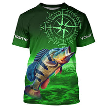 Load image into Gallery viewer, Personalized Peacock Bass Green Long Sleeve Performance Fishing Shirts, Bass compass tournament Shirts NQS6334