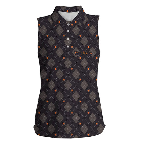 Halloween Black argyle pattern spider Womens Sleeveless polo shirt custom Ladies halloween golf shirts NQS8439