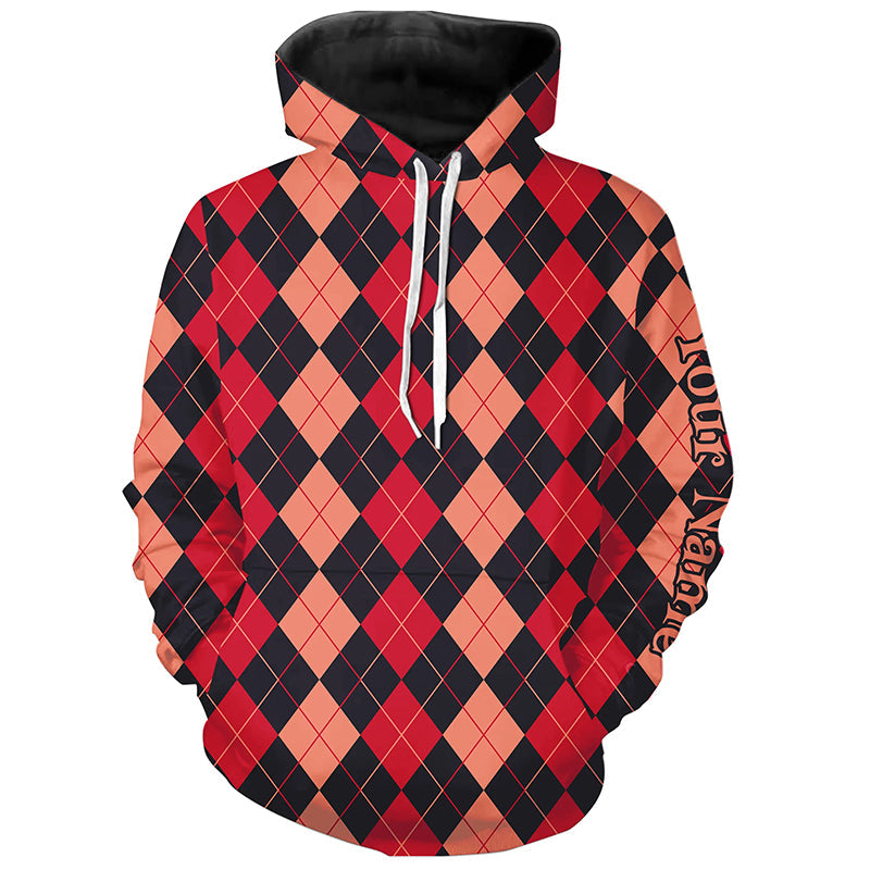 Black and red argyle plaid pattern golf Hoodies custom golf clothes for men, women NQS8440