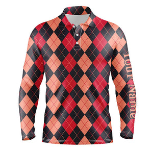 Black and red argyle plaid pattern Mens golf polo shirts custom male golf attire NQS8440