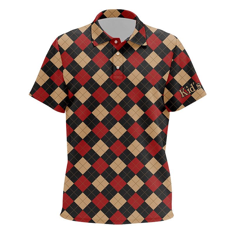 Red argyle plaid pattern Kid golf polo shirt custom golf attire for kid unique golf gifts NQS8441